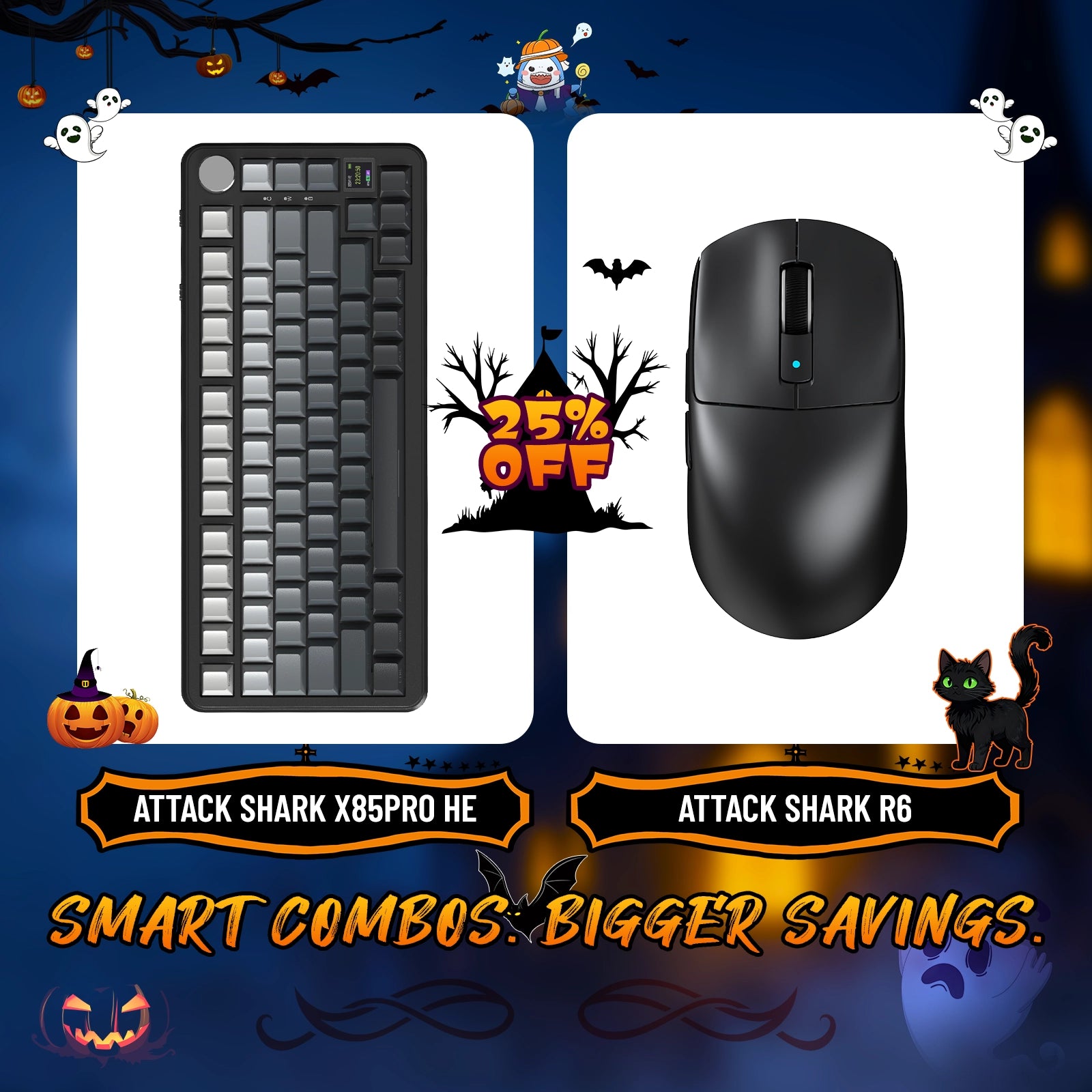 Paquete de teclado mecánico ATTACK SHARK X85PRO con junta de tres modos y ratón inalámbrico para juegos R6
