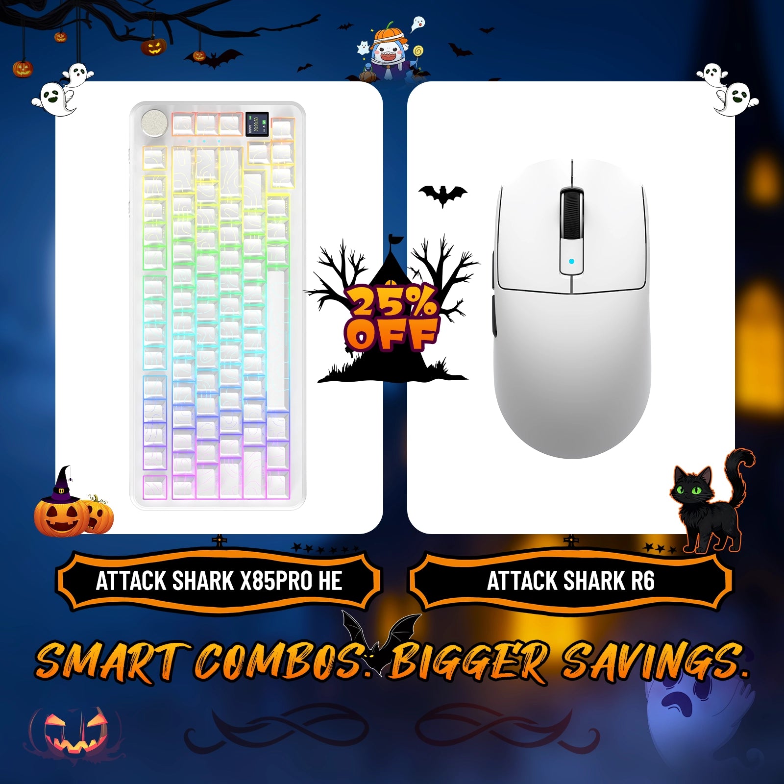 Paquete de teclado mecánico ATTACK SHARK X85PRO con junta de tres modos y ratón inalámbrico para juegos R6