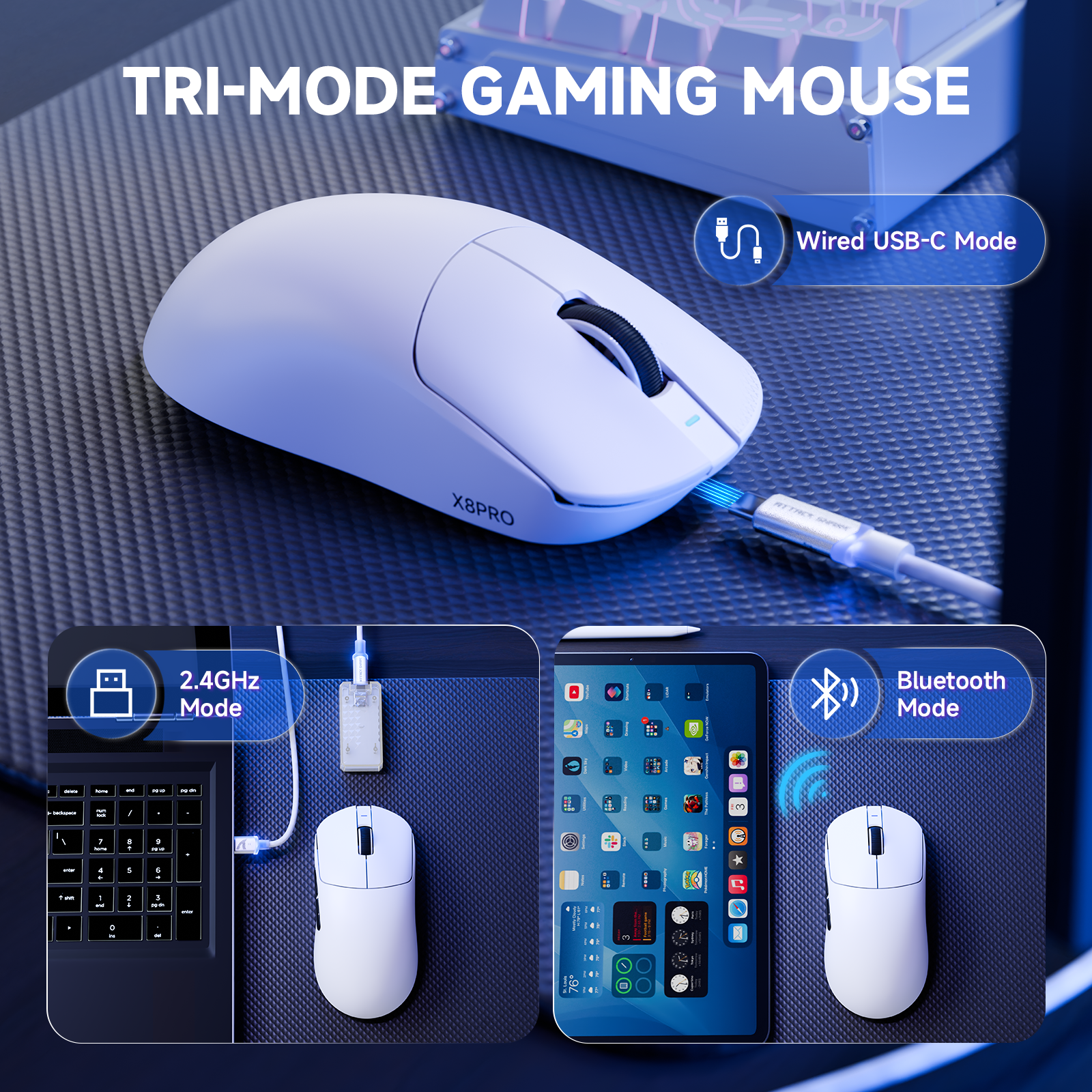 Ratón inalámbrico ultraligero para juegos ATTACK SHARK X8PRO y cable C06ULTRA