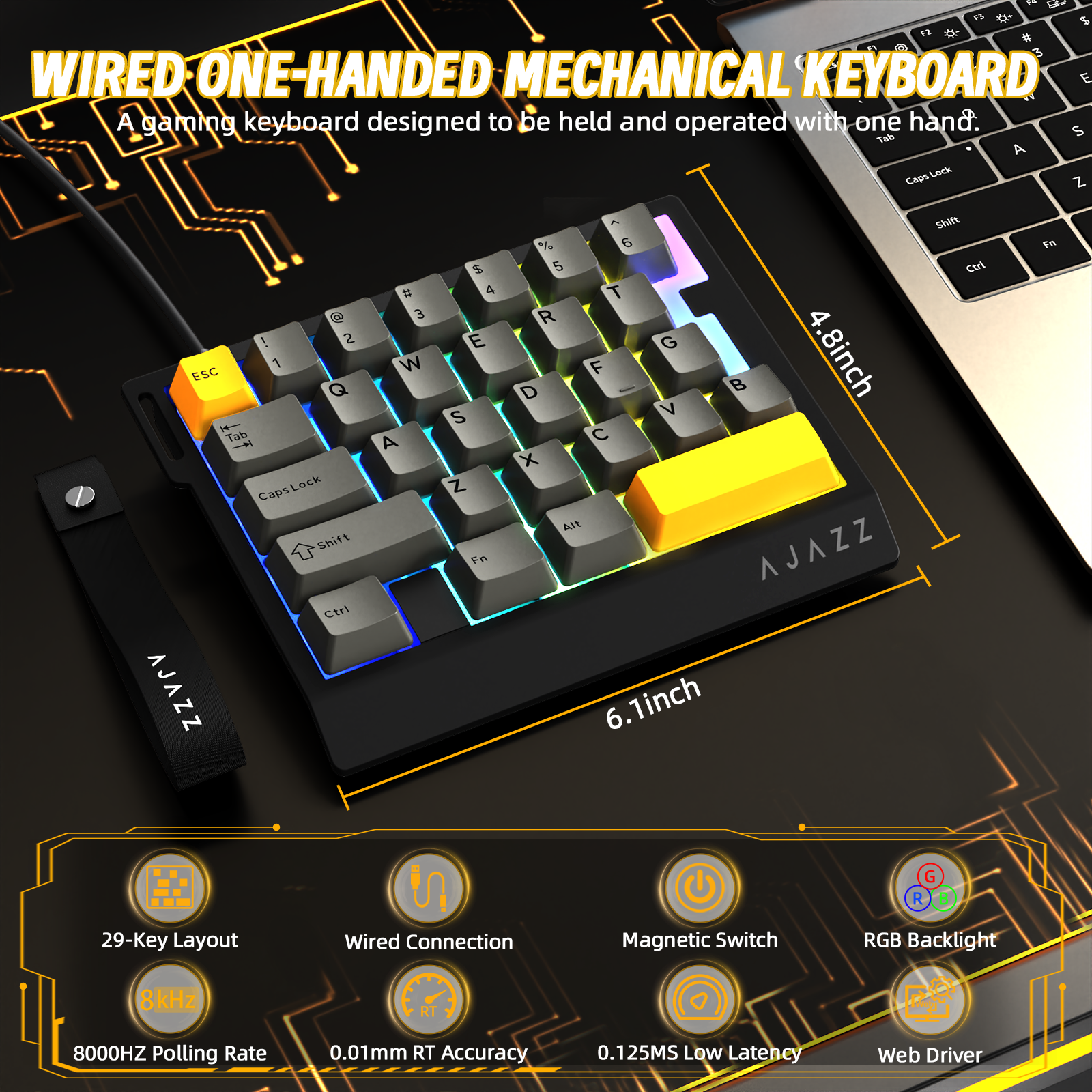 ATTACK SHARK X AJAZZ AK029 Wired One-Handed Gaming Keyboard