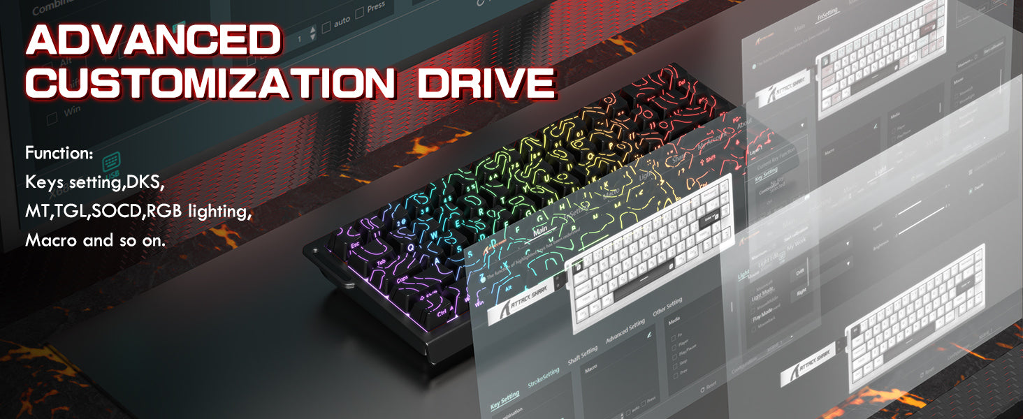 Teclado inalámbrico de activación rápida con cable en espiral ATTACK SHARK X68PRO HE