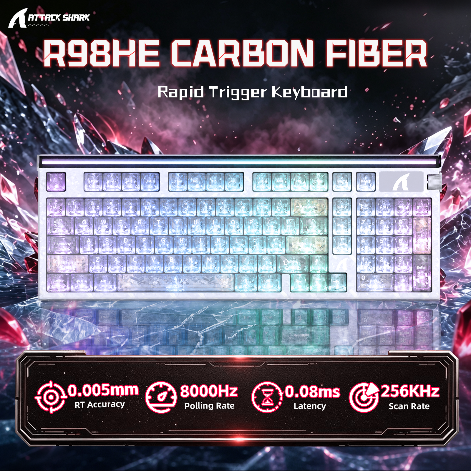 Teclado con cable ATTACK SHARK R98 HE de fibra de carbono, gatillo rápido, interruptor magnético y cable en espiral C01 Ultra RGB