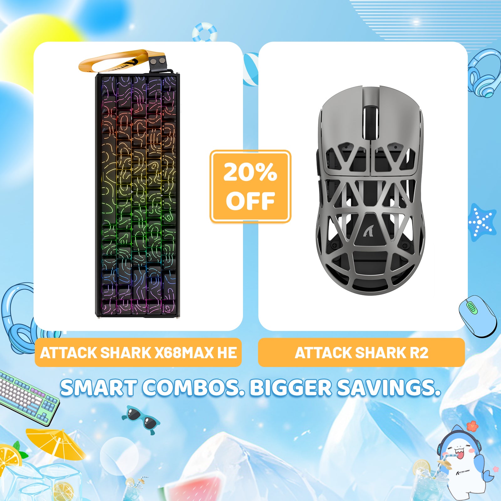 Paquete de teclado de aluminio ATTACK SHARK X68MAX HE con gatillo rápido y ratón inalámbrico para juegos R2 de aleación de magnesio
