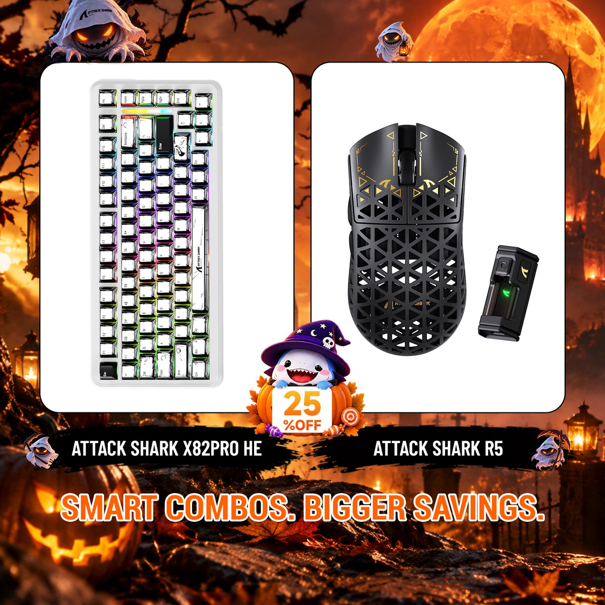 ATTACK SHARK X82 PRO HE Teclado con activación rápida + R5 Carbon Fiber Pack de ratón inalámbrico para gaming