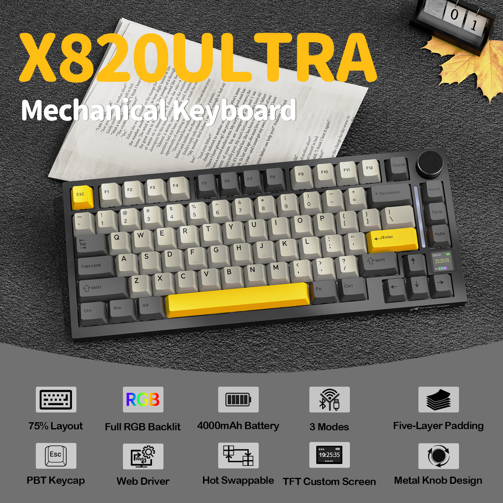 Teclado mecánico ultra trimodo ATTACK SHARK X820 con junta
