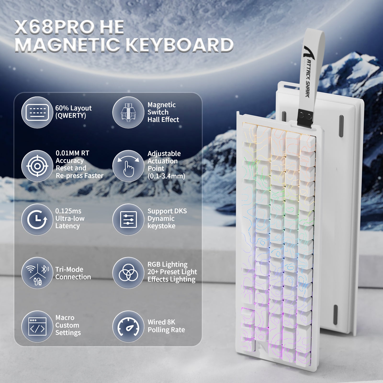 Teclado inalámbrico de activación rápida con cable en espiral ATTACK SHARK X68PRO HE