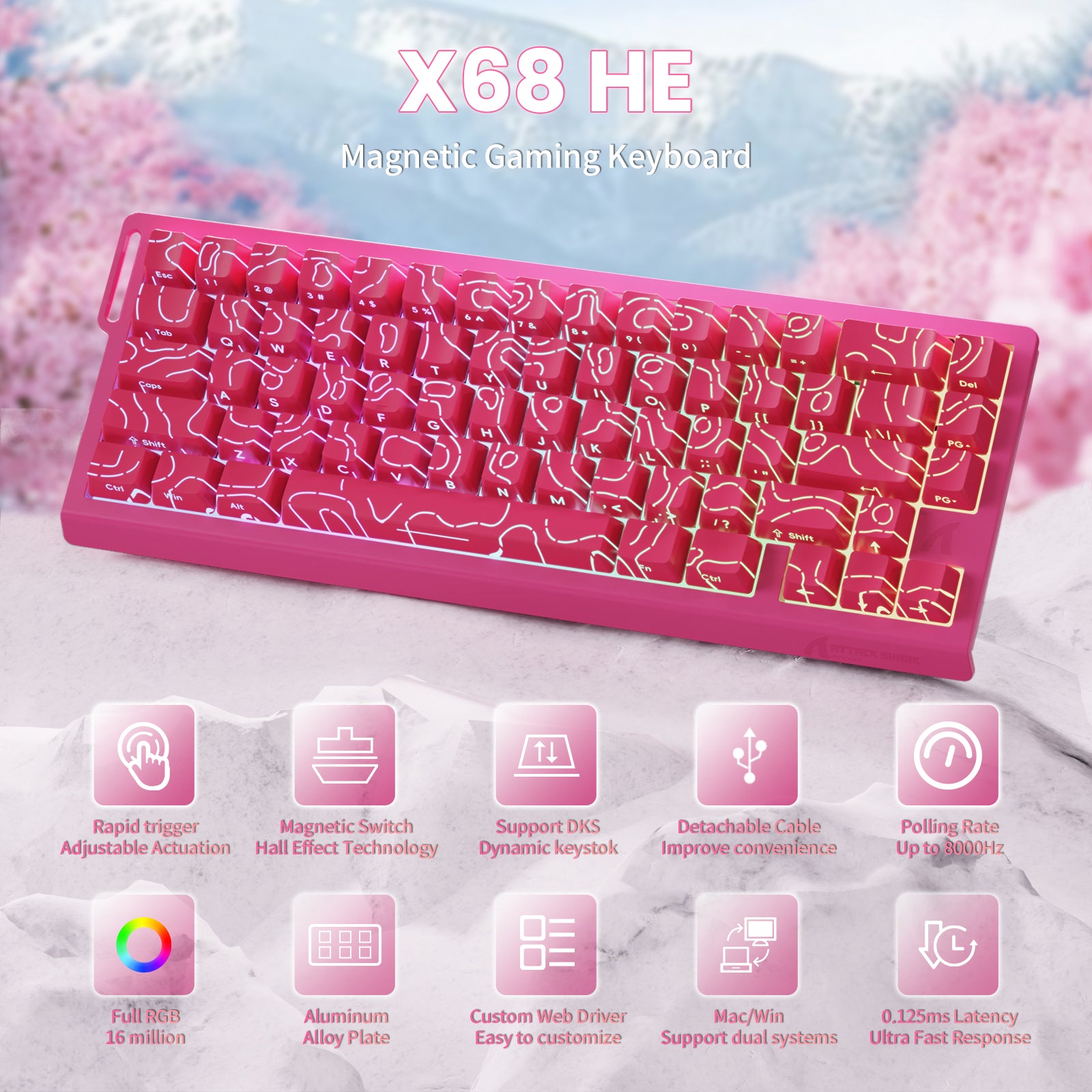 Teclado con interruptor magnético de gatillo rápido ATTACK SHARK X68 HE con cable en espiral C01PRO
