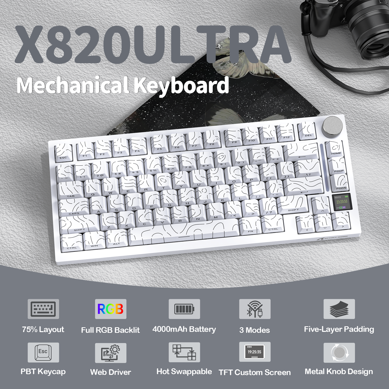 Teclado mecánico ultra trimodo ATTACK SHARK X820 con junta