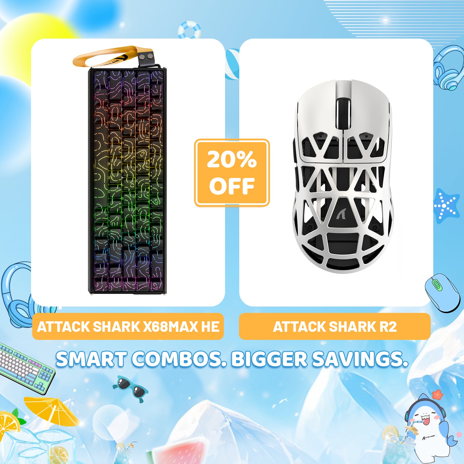 Paquete de teclado de aluminio ATTACK SHARK X68MAX HE con gatillo rápido y ratón inalámbrico para juegos R2 de aleación de magnesio