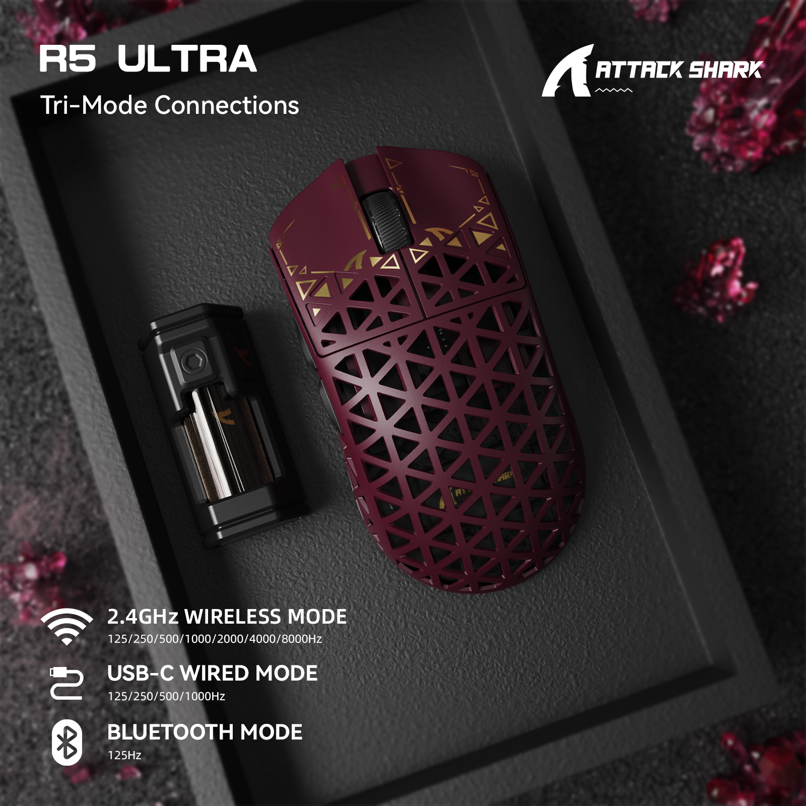 Ratón inalámbrico para juegos ATTACK SHARK R5 Ultra Carbon Fiber 8K PAW3950MAX