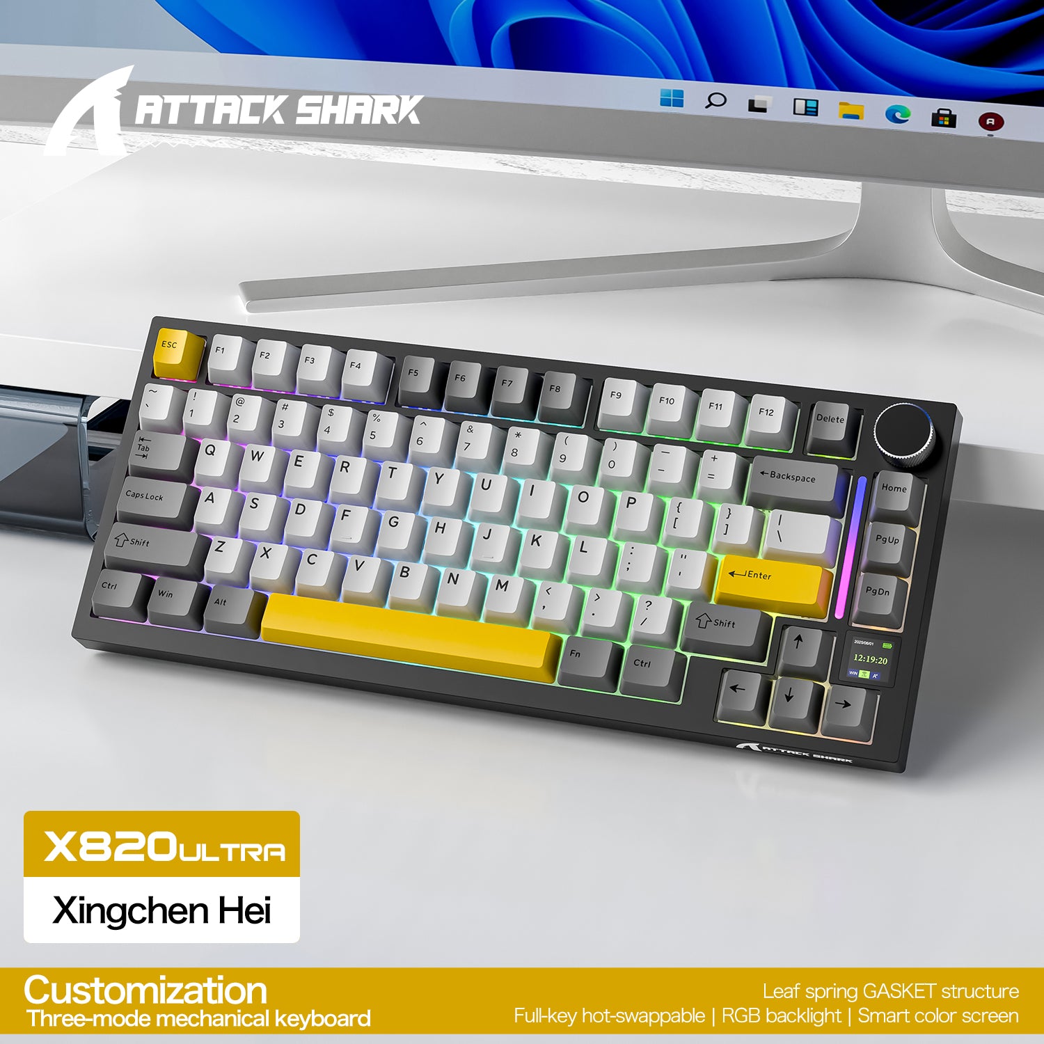 Teclado mecánico ultra trimodo ATTACK SHARK X820 con junta