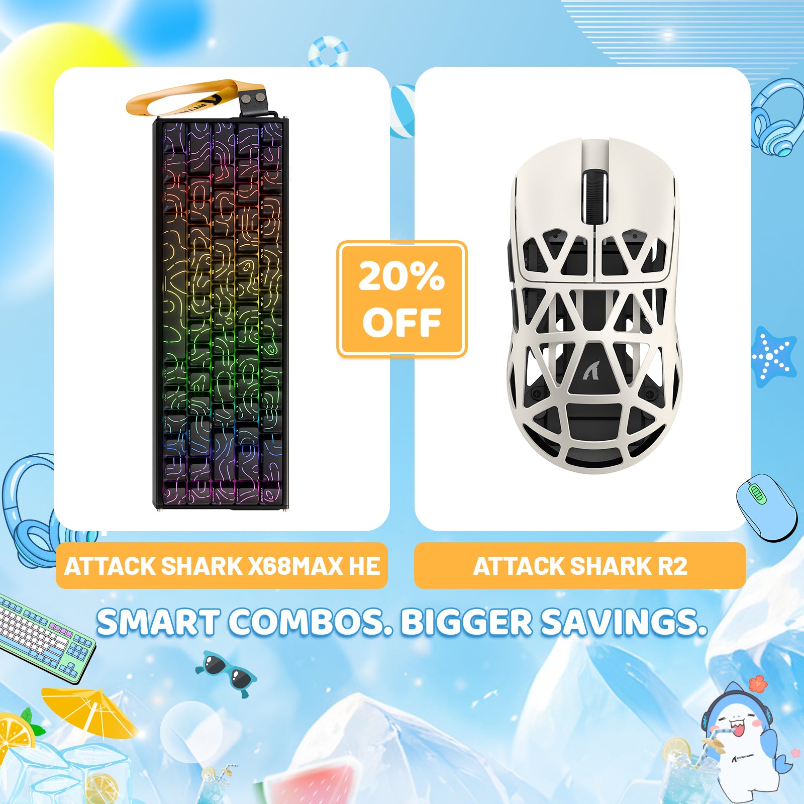 Paquete de teclado de aluminio ATTACK SHARK X68MAX HE con gatillo rápido y ratón inalámbrico para juegos R2 de aleación de magnesio