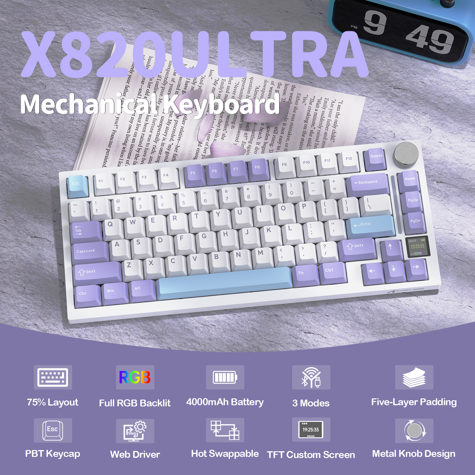 Teclado mecánico ultra trimodo ATTACK SHARK X820 con junta