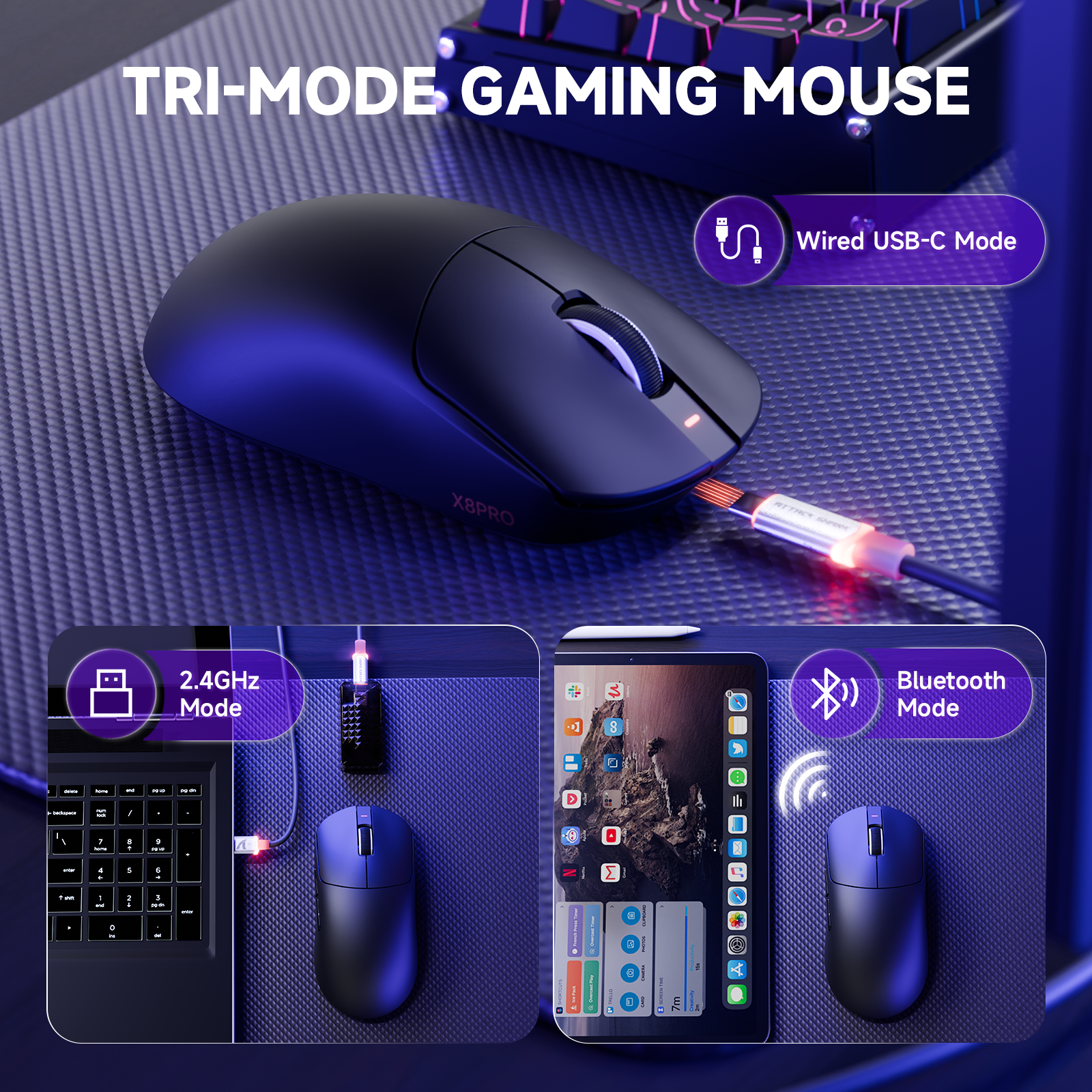 Ratón inalámbrico ultraligero para juegos ATTACK SHARK X8PRO y cable C06ULTRA