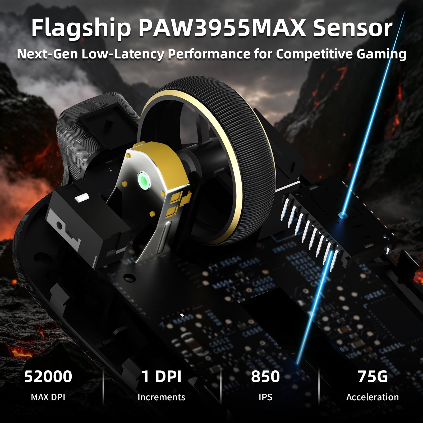 Ratón para juegos inalámbrico ATTACK SHARK RS3 ULTRA Carbon Fiber PAW3955MAX con cable LED Ultra C06