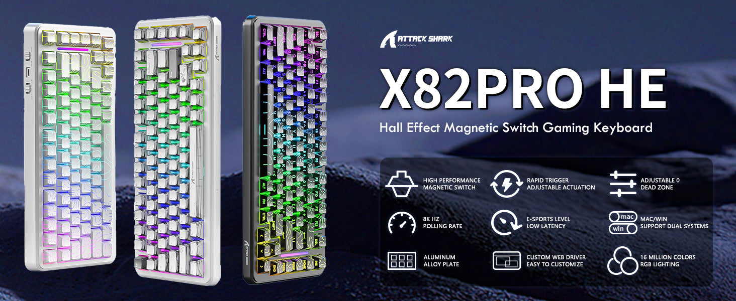 Teclado magnético ATTACK SHARK X82PRO HE con cable en espiral C01Ultra RGB