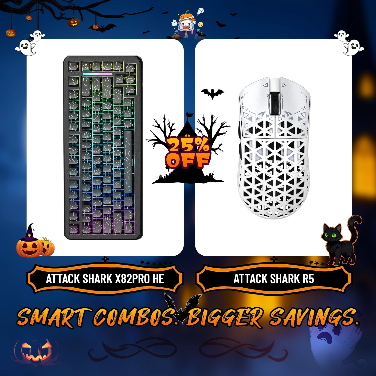 Paquete de teclado de disparo rápido ATTACK SHARK X82PRO HE + ratón inalámbrico para juegos de fibra de carbono R5