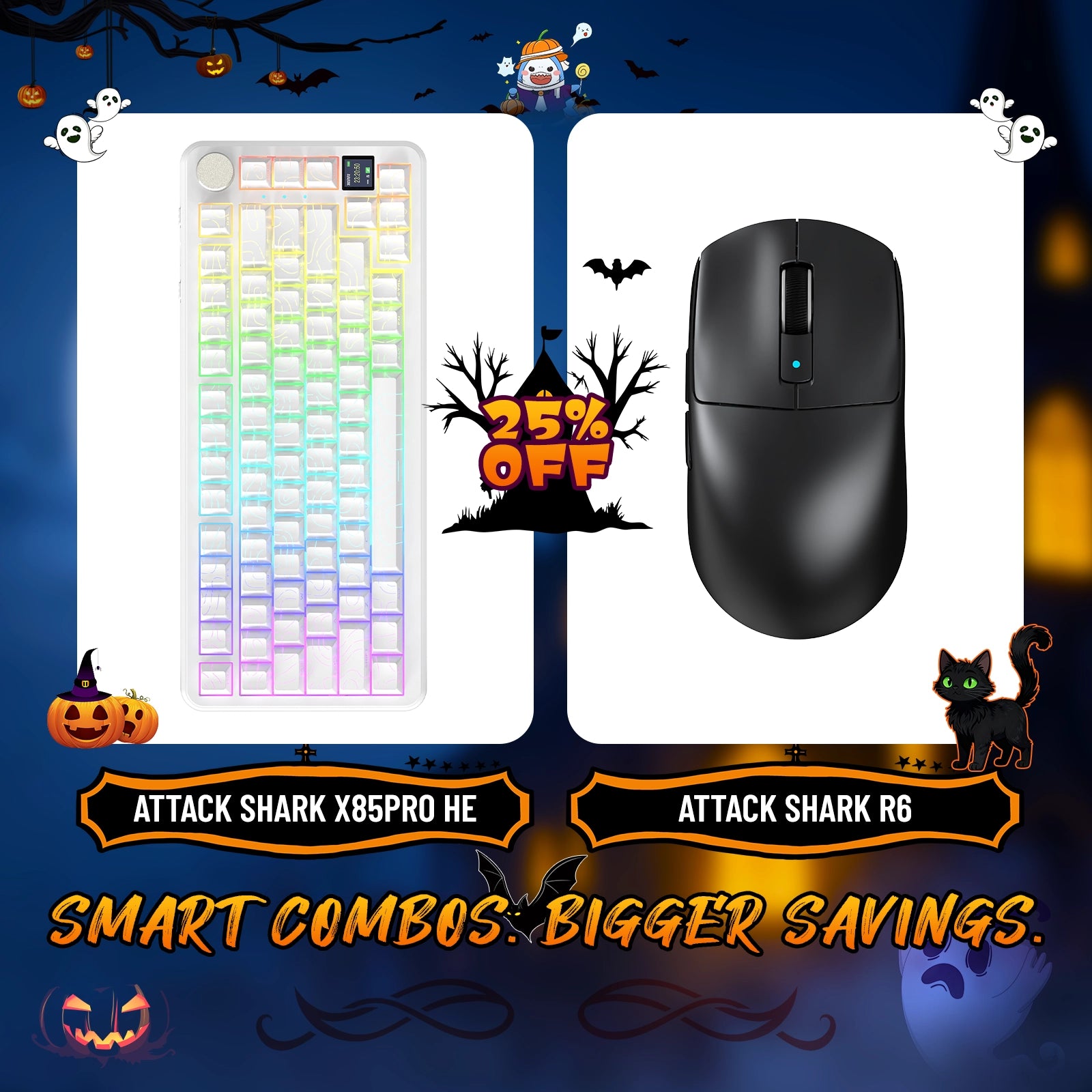 Paquete de teclado mecánico ATTACK SHARK X85PRO con junta de tres modos y ratón inalámbrico para juegos R6