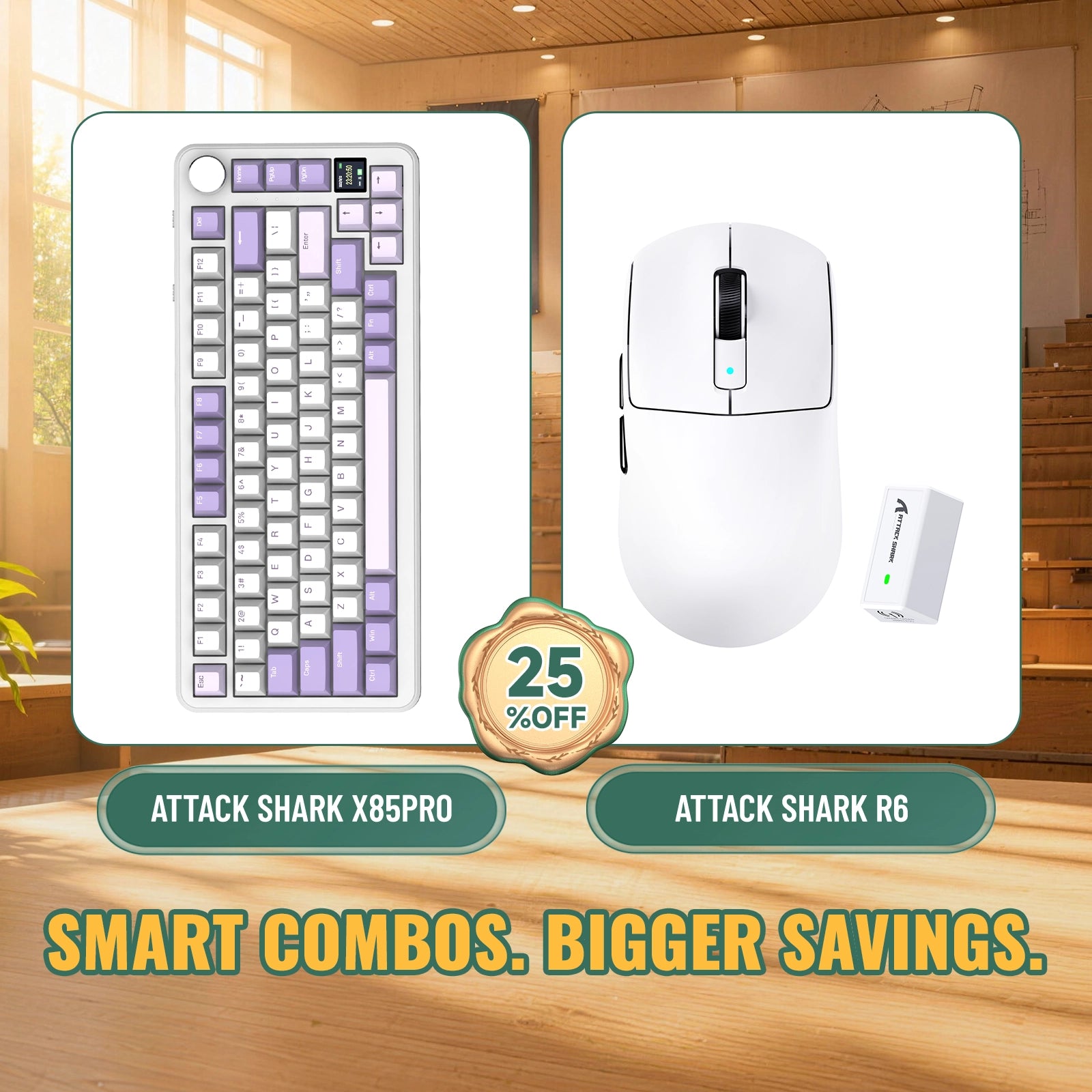 ATTACK SHARK X85 PRO: teclado mecánico con junta de tres modos + paquete de ratón inalámbrico para gaming R6