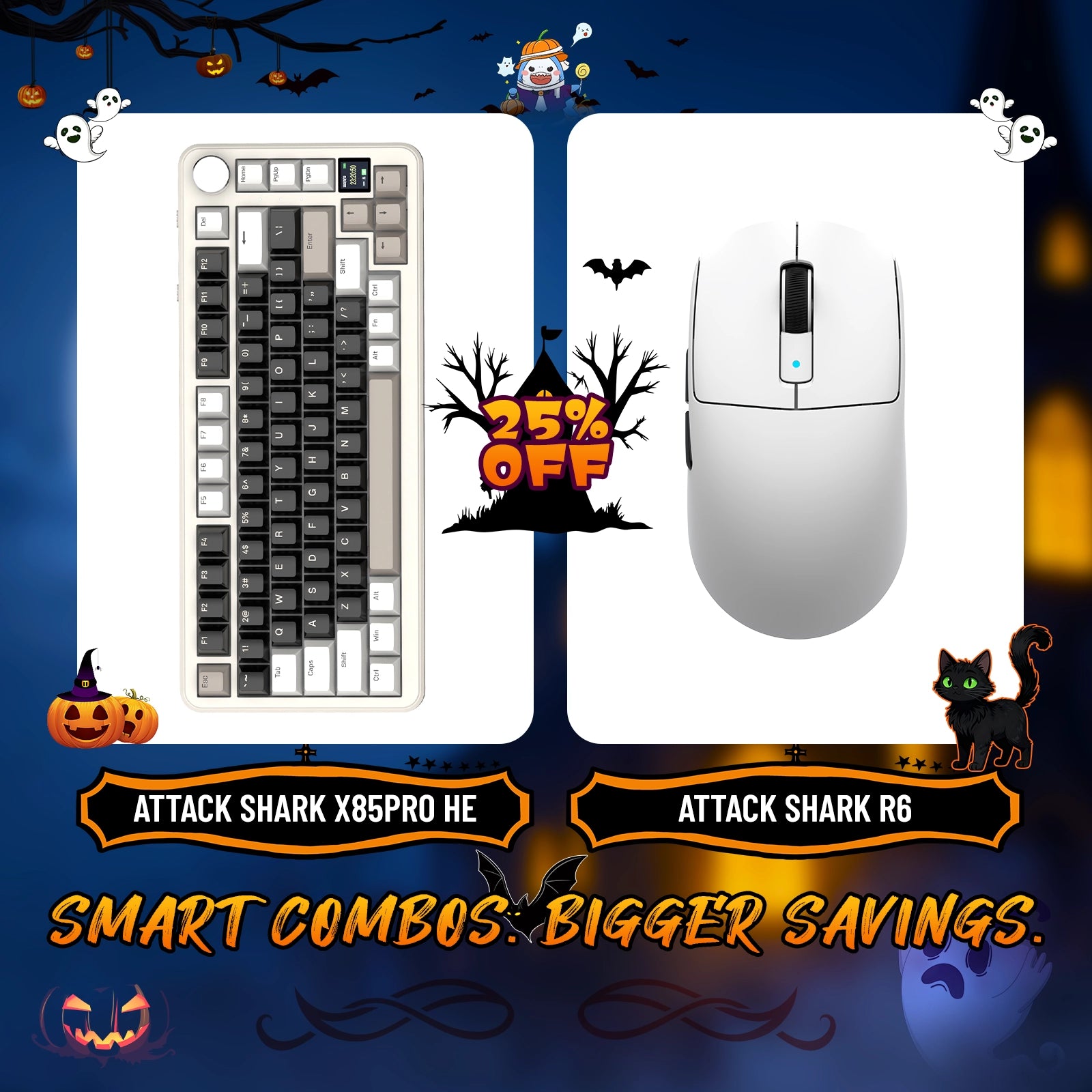 Paquete de teclado mecánico ATTACK SHARK X85PRO con junta de tres modos y ratón inalámbrico para juegos R6