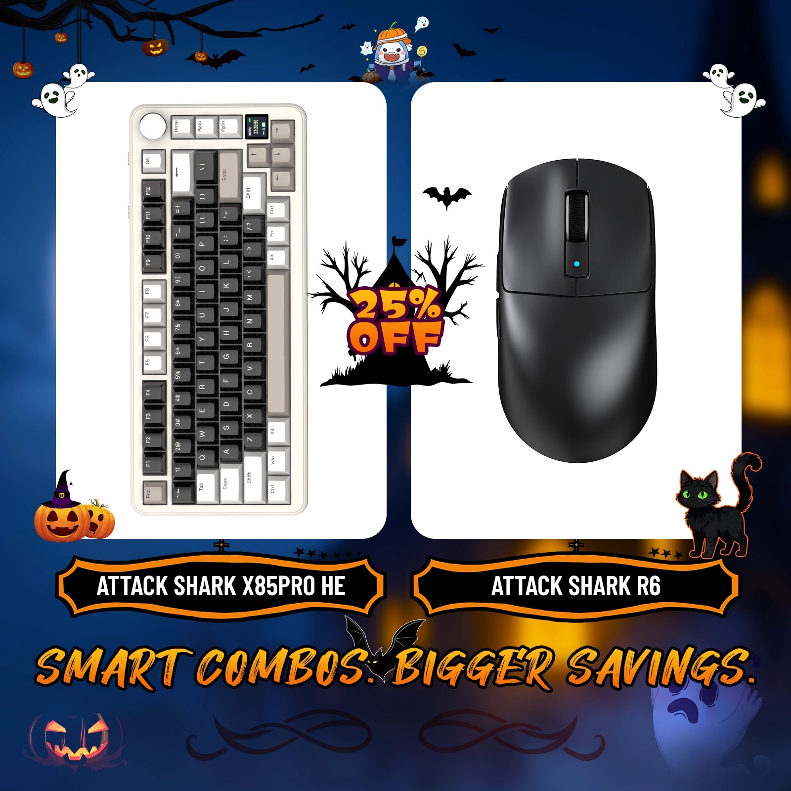 Paquete de teclado mecánico ATTACK SHARK X85PRO con junta de tres modos y ratón inalámbrico para juegos R6