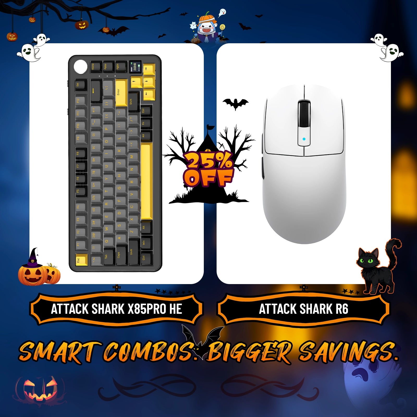 Paquete de teclado mecánico ATTACK SHARK X85PRO con junta de tres modos y ratón inalámbrico para juegos R6