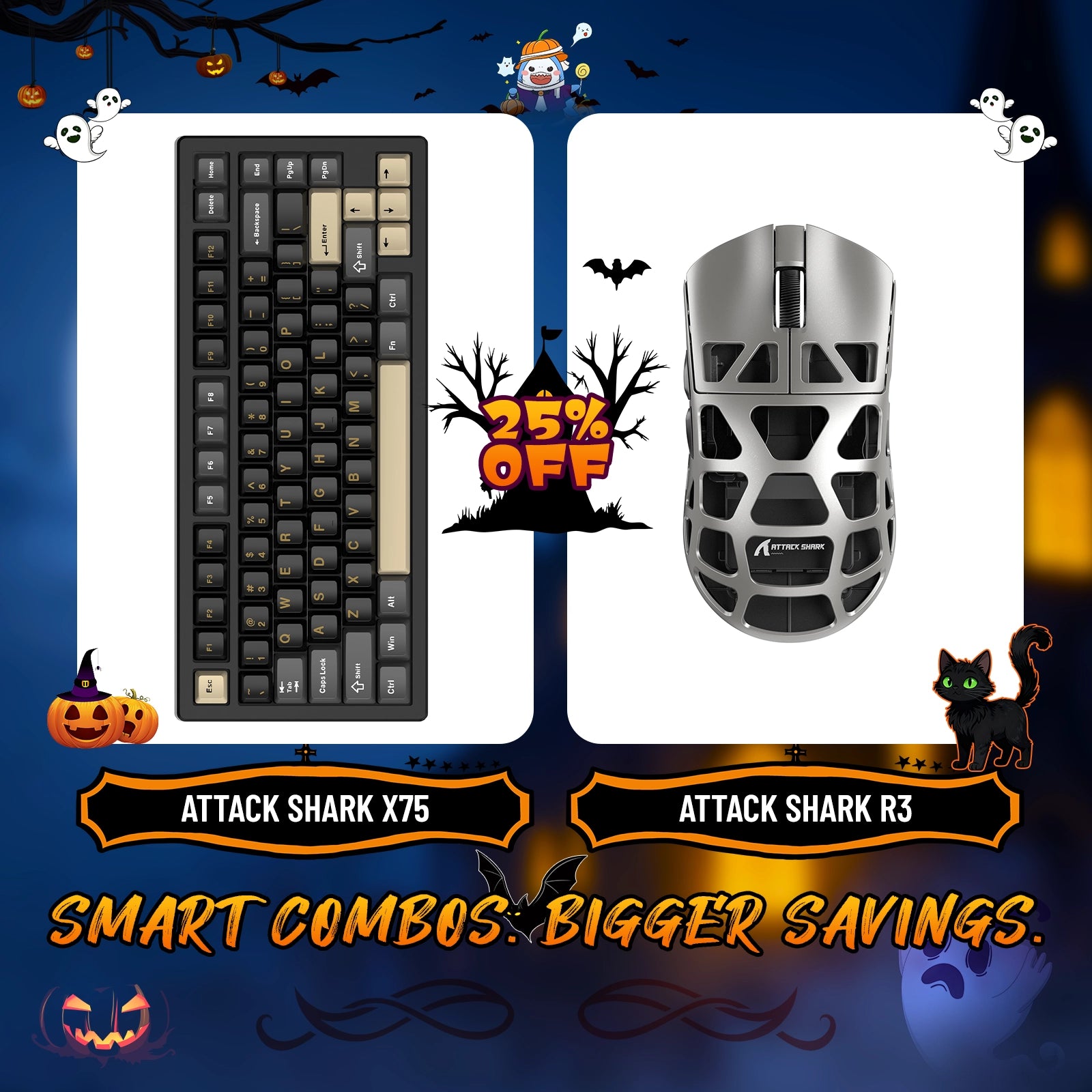 Paquete de teclado de aluminio completo ATTACK SHARK X75 + ratón para juegos de aleación de magnesio R3