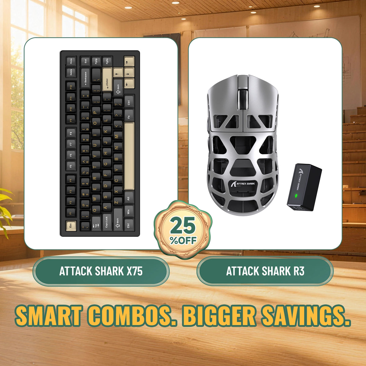 Paquete ATTACK SHARK X75 teclado de aluminio completo + ratón para juegos de aleación de magnesio R3