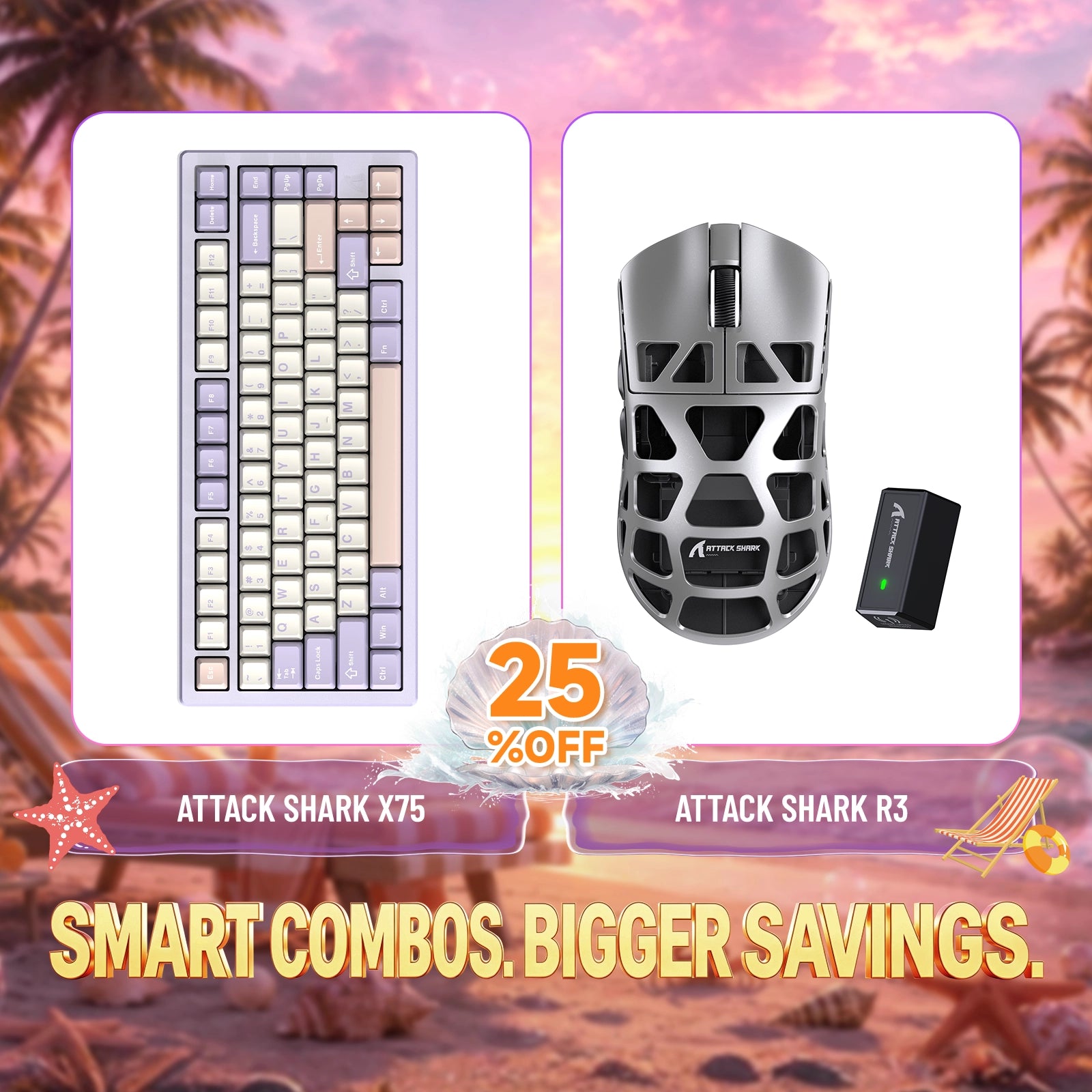 Paquete ATTACK SHARK X75 teclado de aluminio completo + ratón para juegos de aleación de magnesio R3