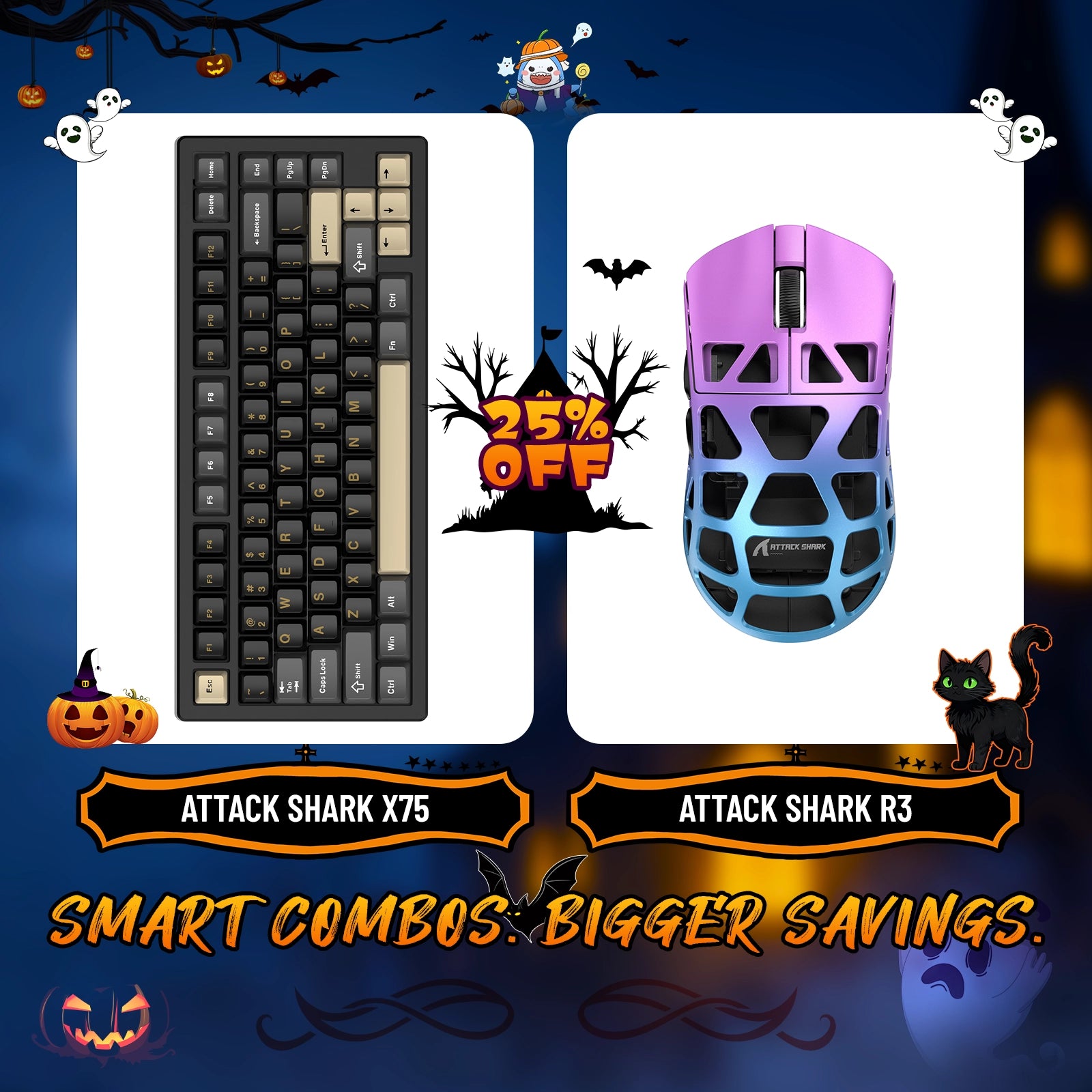 Paquete de teclado de aluminio completo ATTACK SHARK X75 + ratón para juegos de aleación de magnesio R3