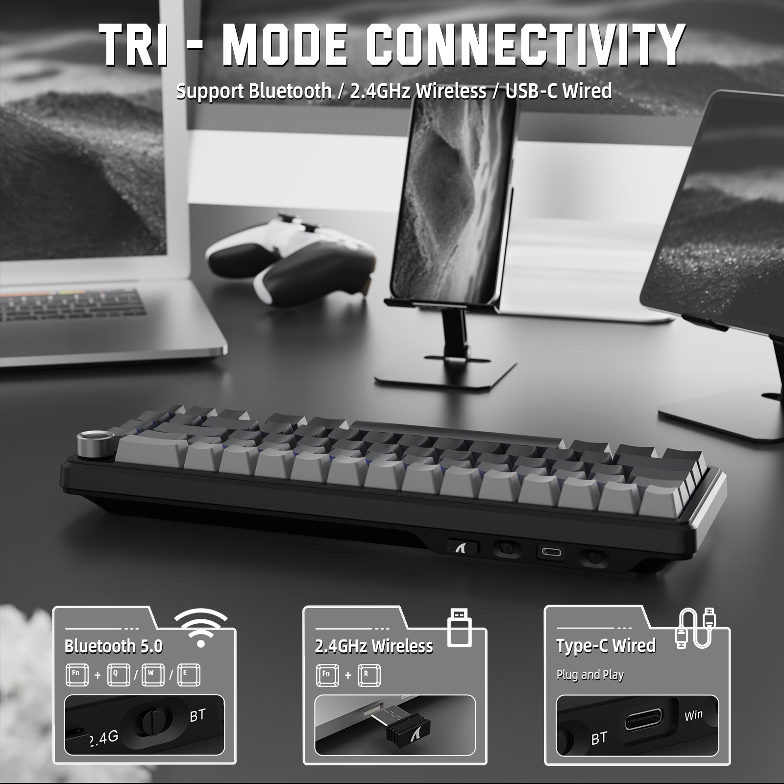 Teclado mecánico inalámbrico ATTACK SHARK X66 con teclas PBT impresas en el lateral