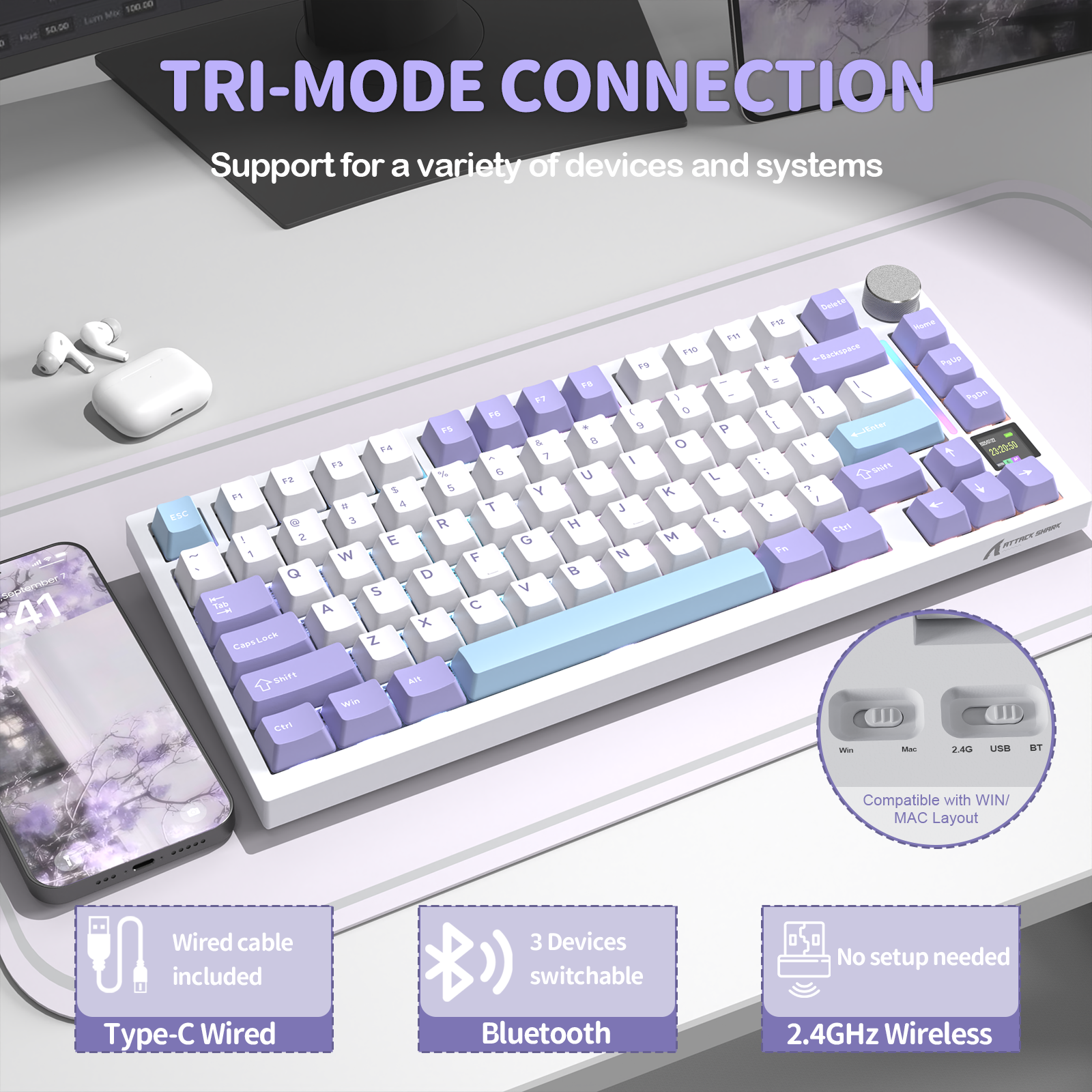 Teclado mecánico ultra trimodo ATTACK SHARK X820 con junta