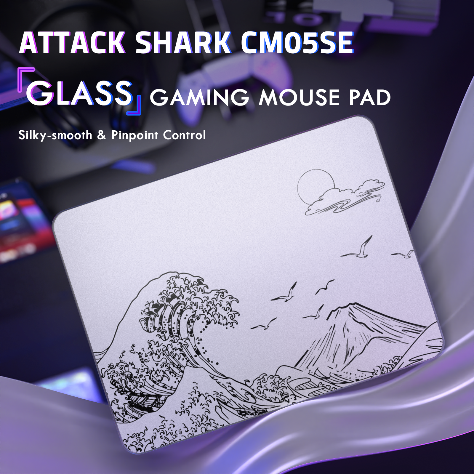 Alfombrilla de ratón para juegos ATTACK SHARK CM05 de vidrio templado