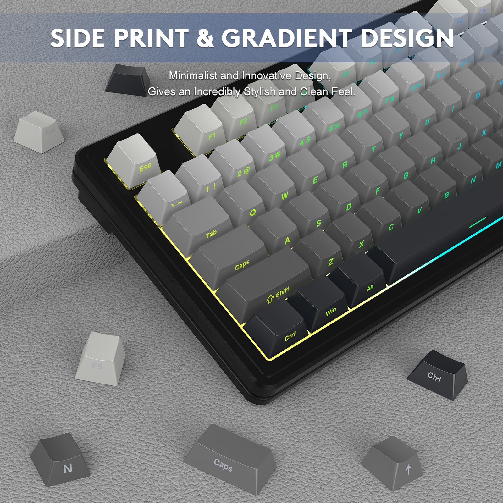 ATTACK SHARK M87PRO keyboard with side printed PBT keycaps, minimalist design and gradient color scheme