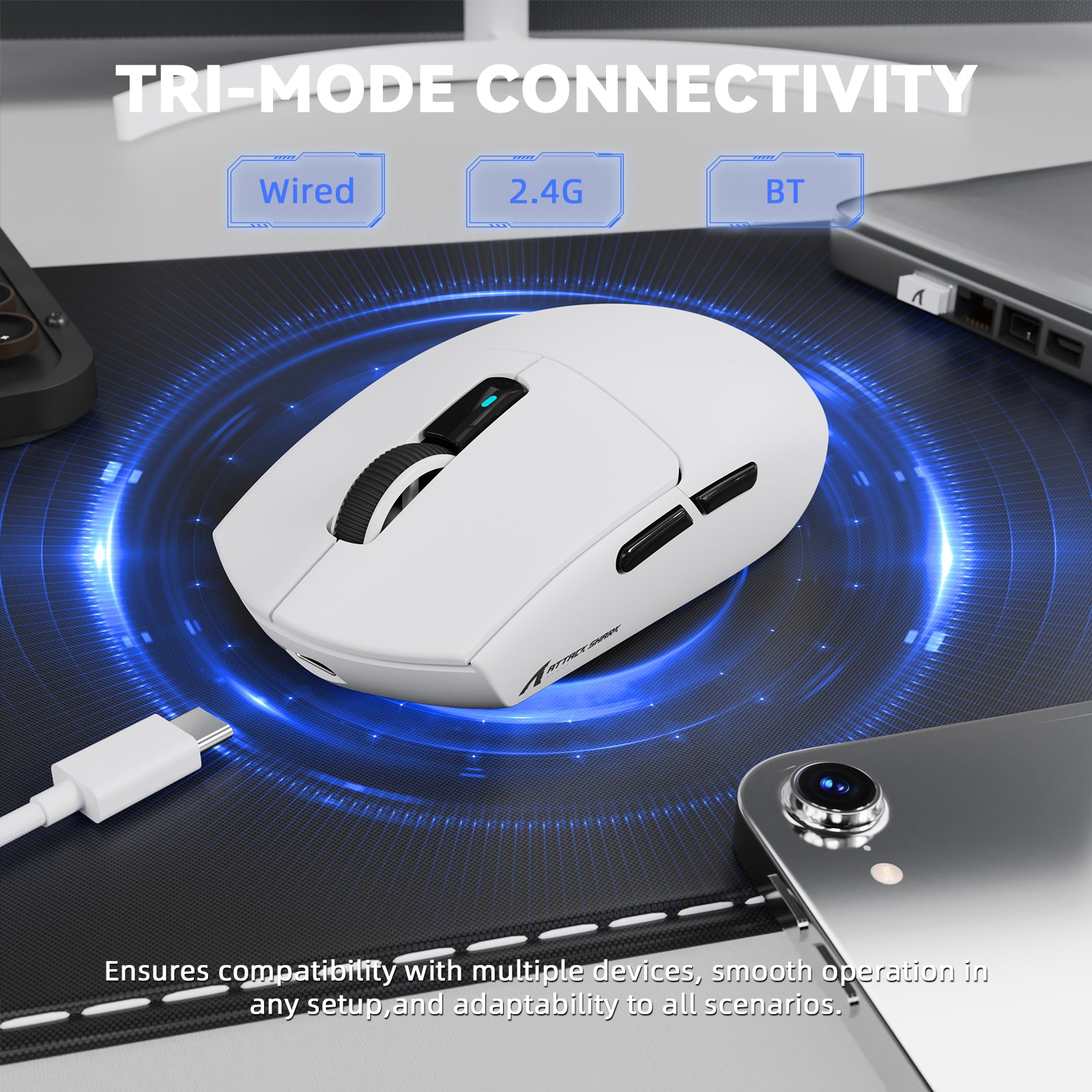 Ratón inalámbrico para juegos ATTACK SHARK G3PRO de tres modos con base de carga, 25 000 DPI, ultraligero