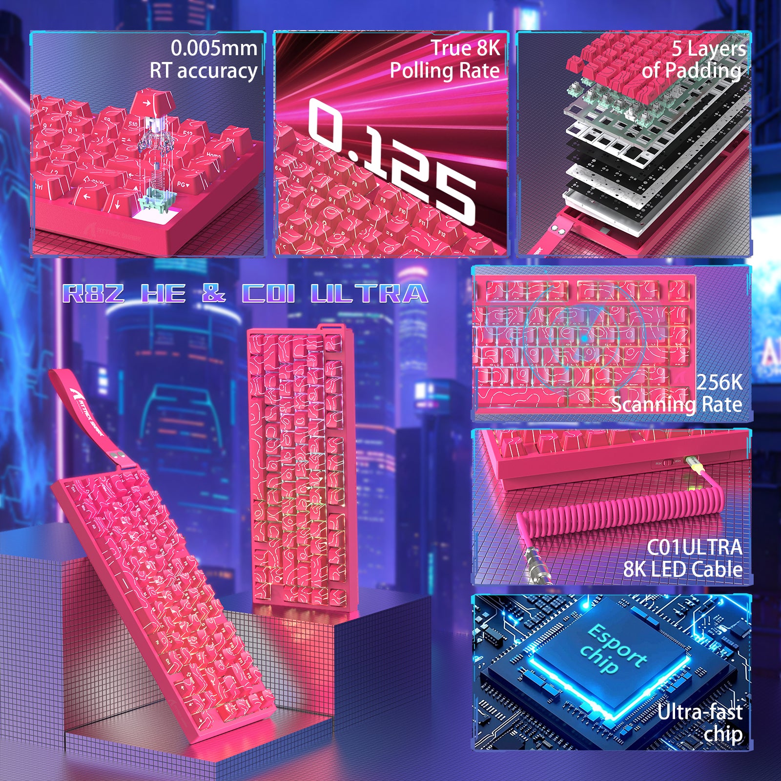 Teclado para juegos con cable ATTACK SHARK R82 HE (75%) y cable LED C01ULTRA