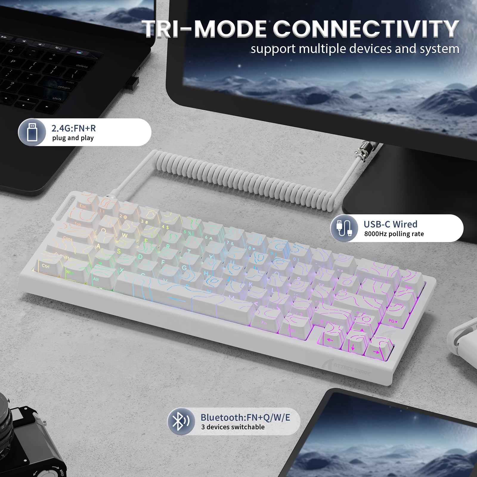 Teclado inalámbrico de activación rápida con cable en espiral ATTACK SHARK X68PRO HE