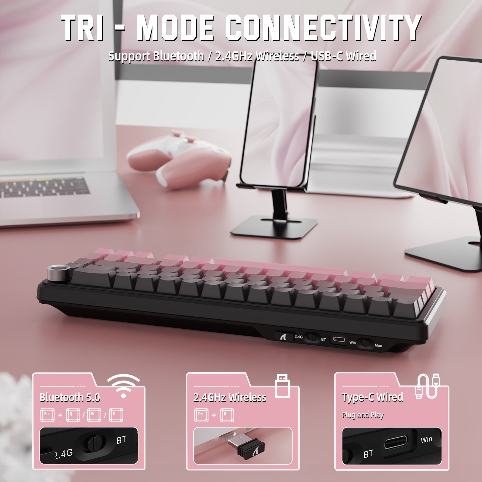 Teclado mecánico inalámbrico ATTACK SHARK X66 con teclas PBT impresas en el lateral