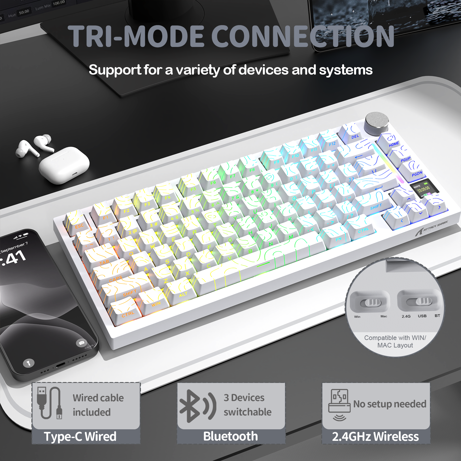 Teclado mecánico ultra trimodo ATTACK SHARK X820 con junta