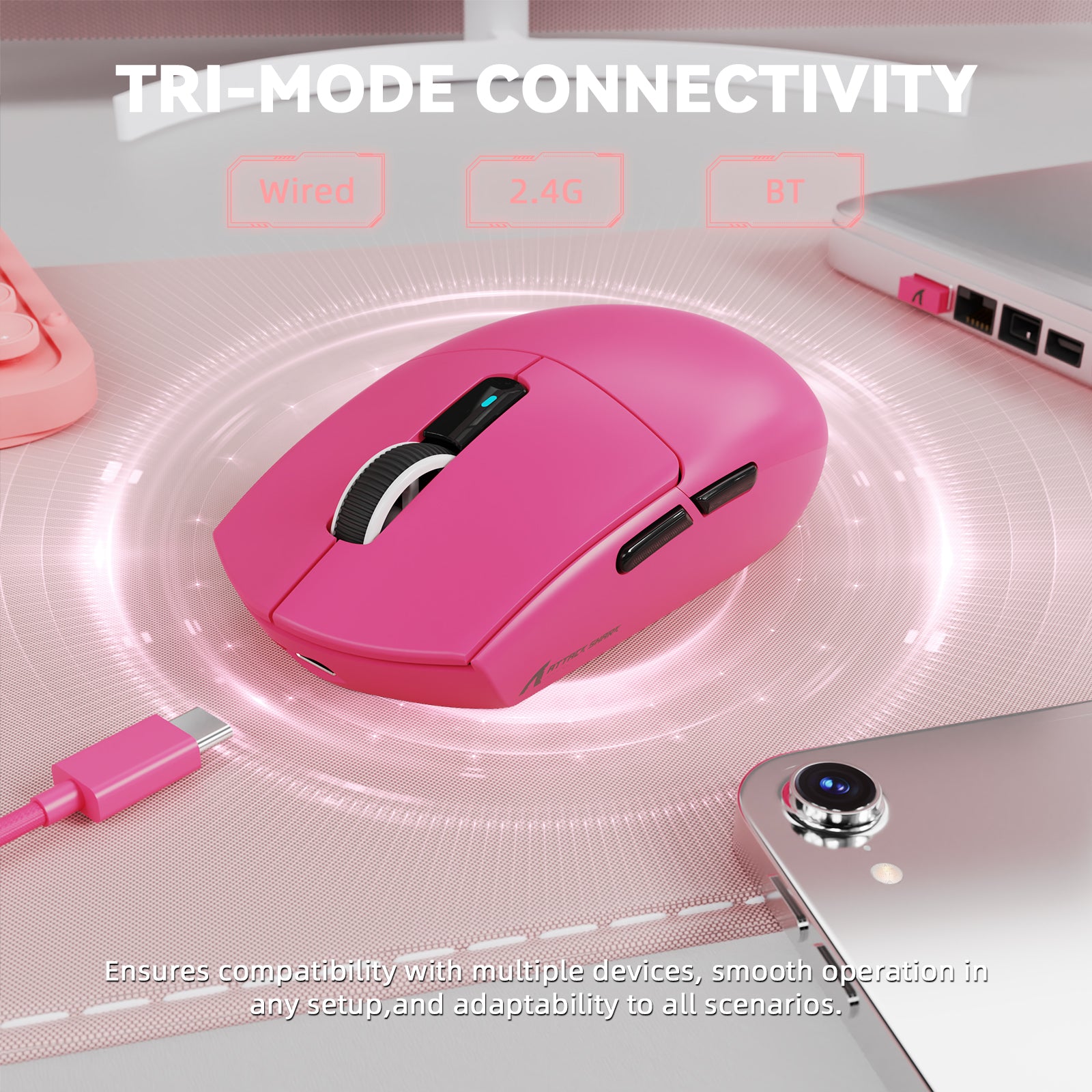 Ratón inalámbrico para juegos ATTACK SHARK G3PRO de tres modos con base de carga, 25 000 DPI, ultraligero