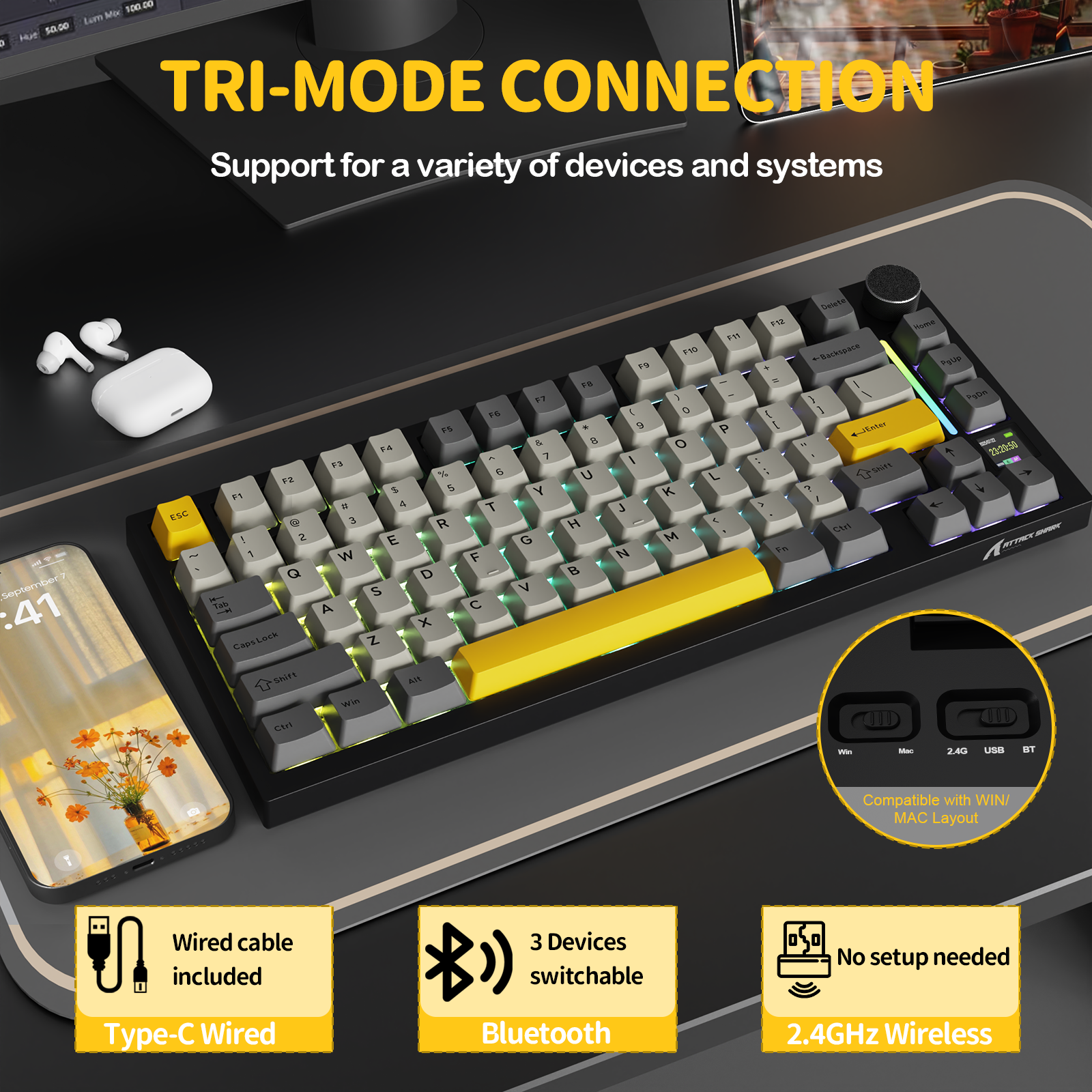 Teclado mecánico ultra trimodo ATTACK SHARK X820 con junta