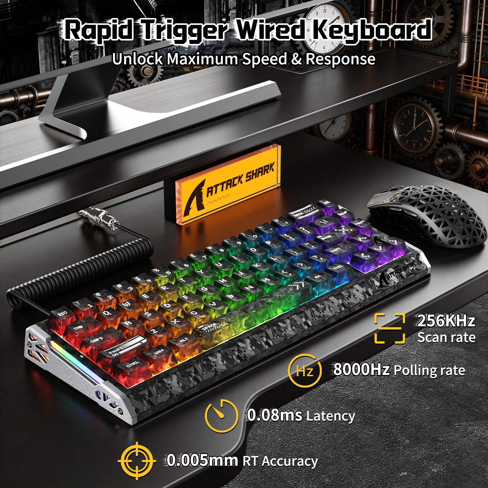 Paquete gaming ATTACK SHARK R68 HE & R5 ULTRA de fibra de carbono con cable en espiral C01 ULTRA