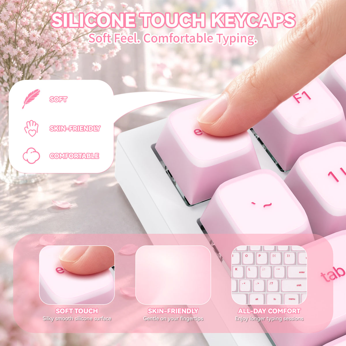 ATTACK SHARK SK01, juego de 113 teclas con teclas de silicona, perfil Cherry, ANSI, rosa