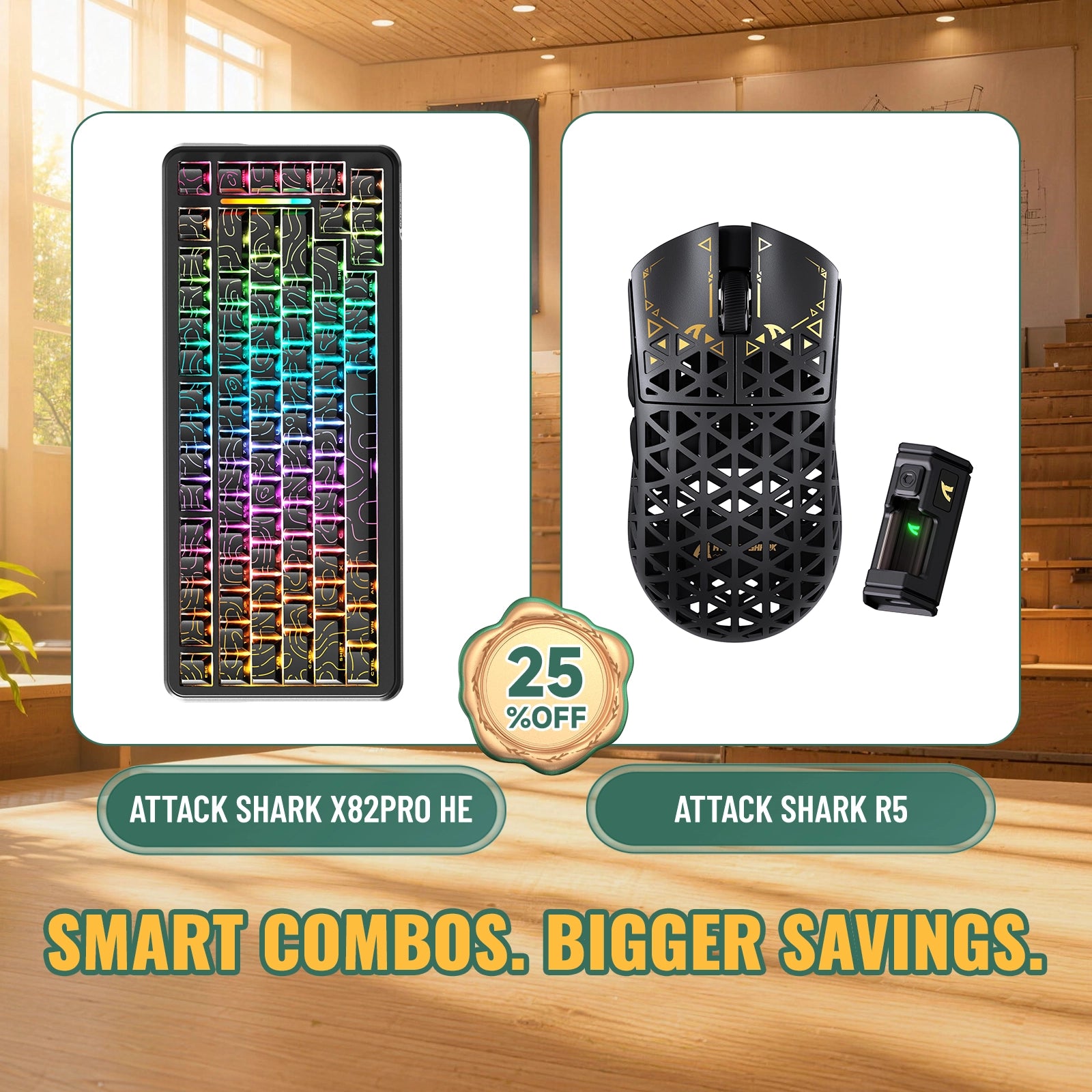 ATTACK SHARK X82 PRO HE Teclado con activación rápida + R5 Carbon Fiber Pack de ratón inalámbrico para gaming