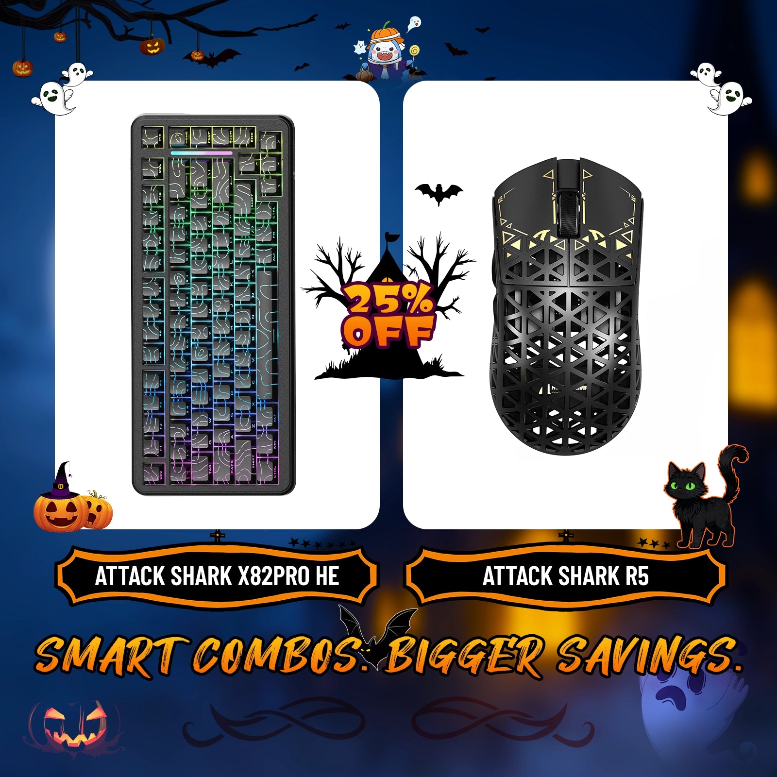 Paquete de teclado de disparo rápido ATTACK SHARK X82PRO HE + ratón inalámbrico para juegos de fibra de carbono R5