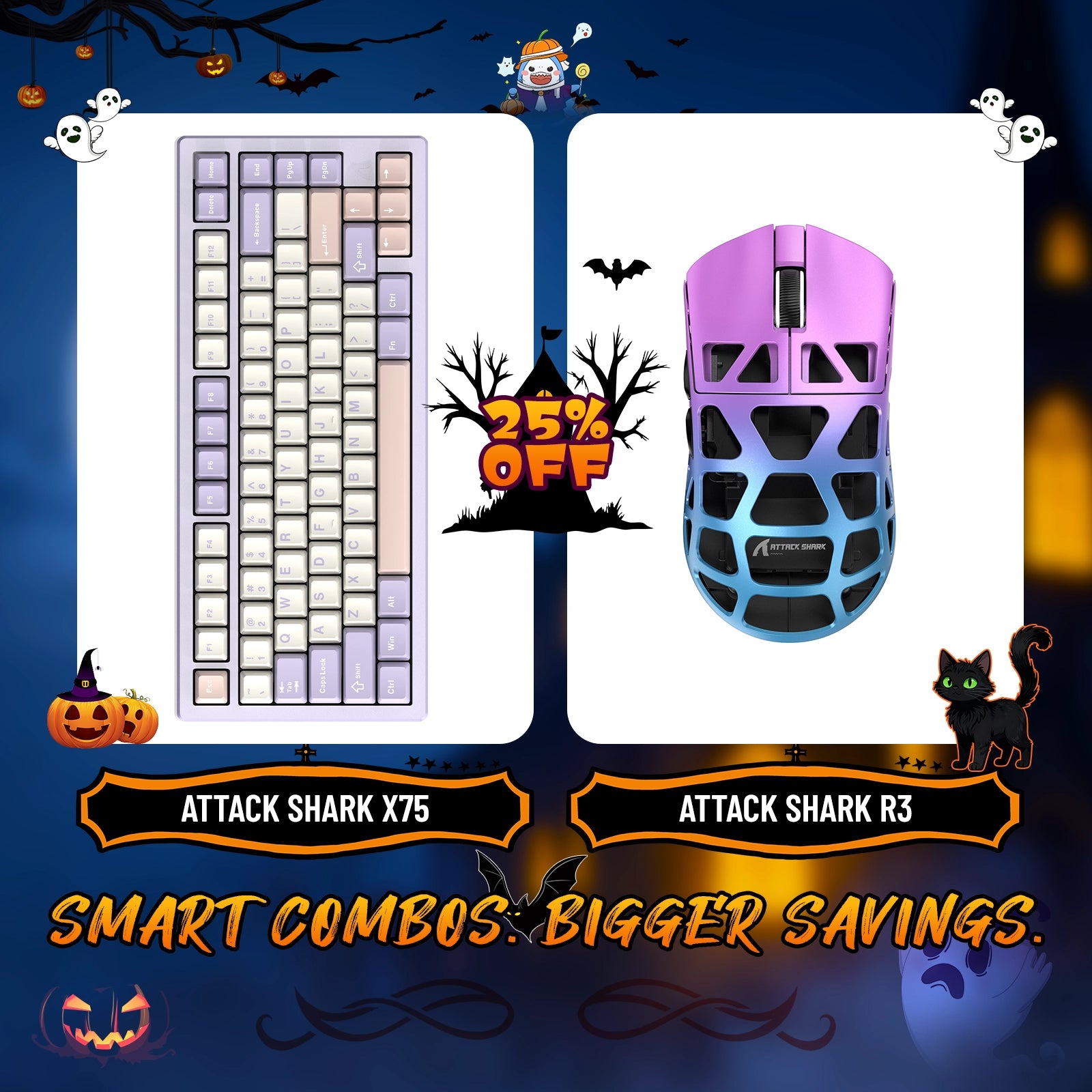 Paquete de teclado de aluminio completo ATTACK SHARK X75 + ratón para juegos de aleación de magnesio R3