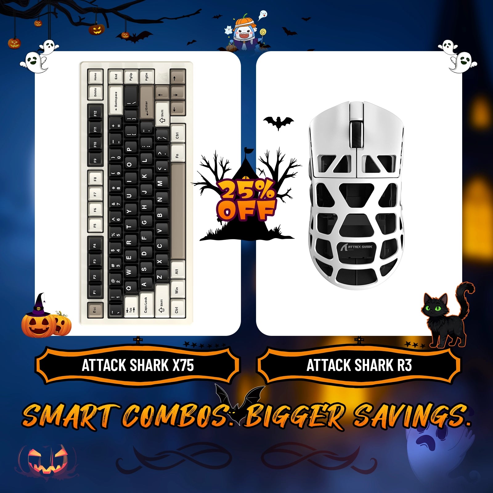 Paquete de teclado de aluminio completo ATTACK SHARK X75 + ratón para juegos de aleación de magnesio R3