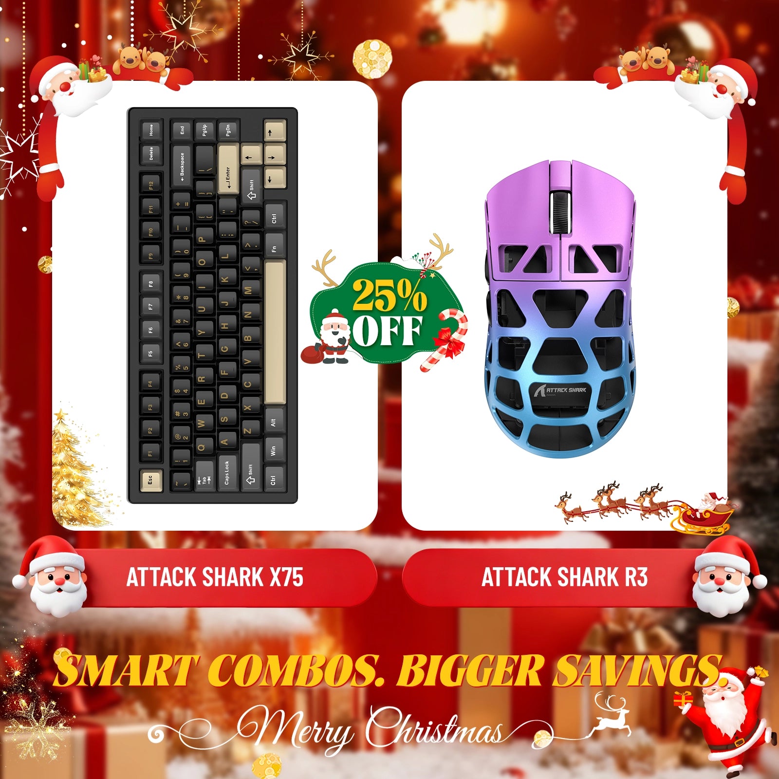 Paquete de teclado de aluminio completo ATTACK SHARK X75 + ratón para juegos de aleación de magnesio R3