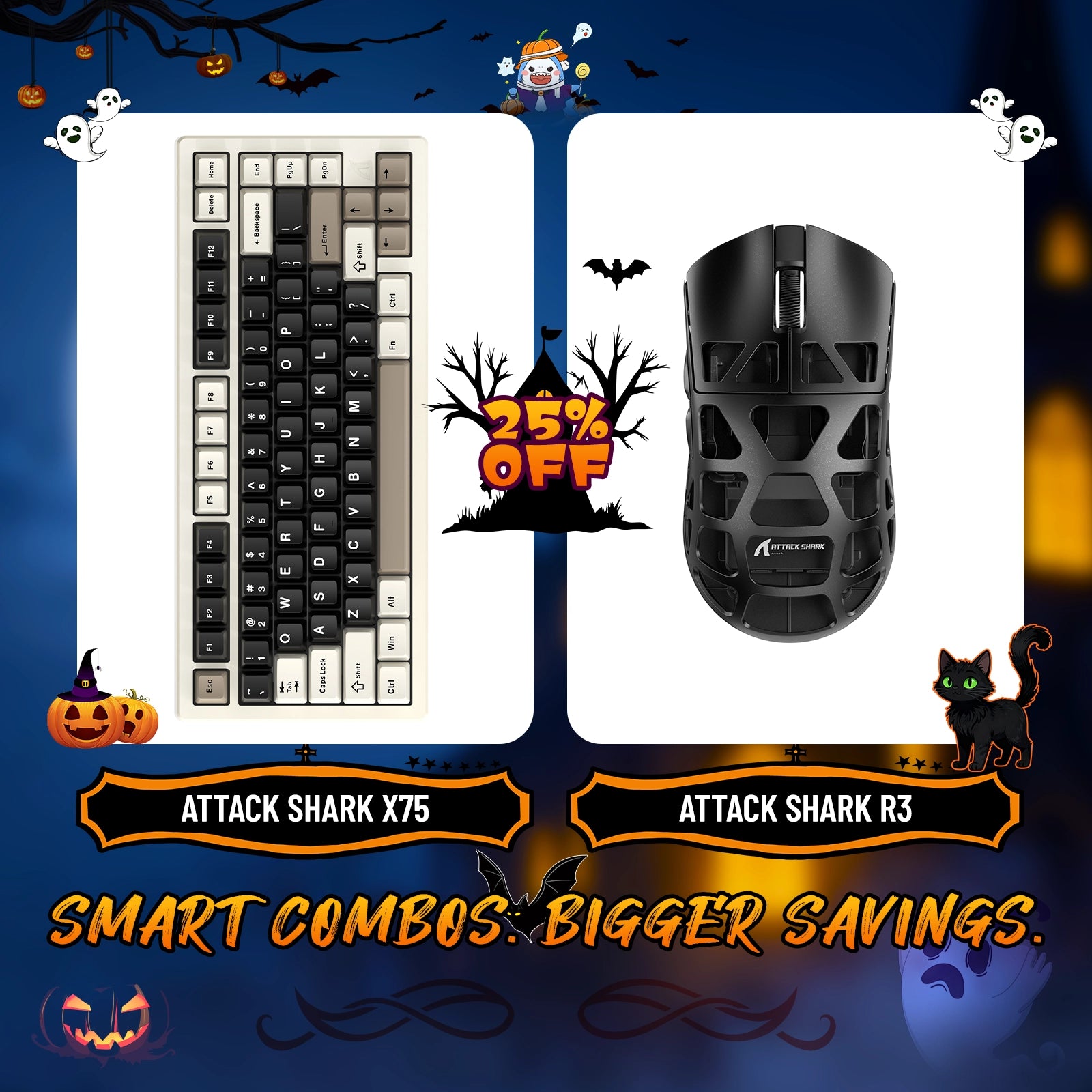 Paquete de teclado de aluminio completo ATTACK SHARK X75 + ratón para juegos de aleación de magnesio R3