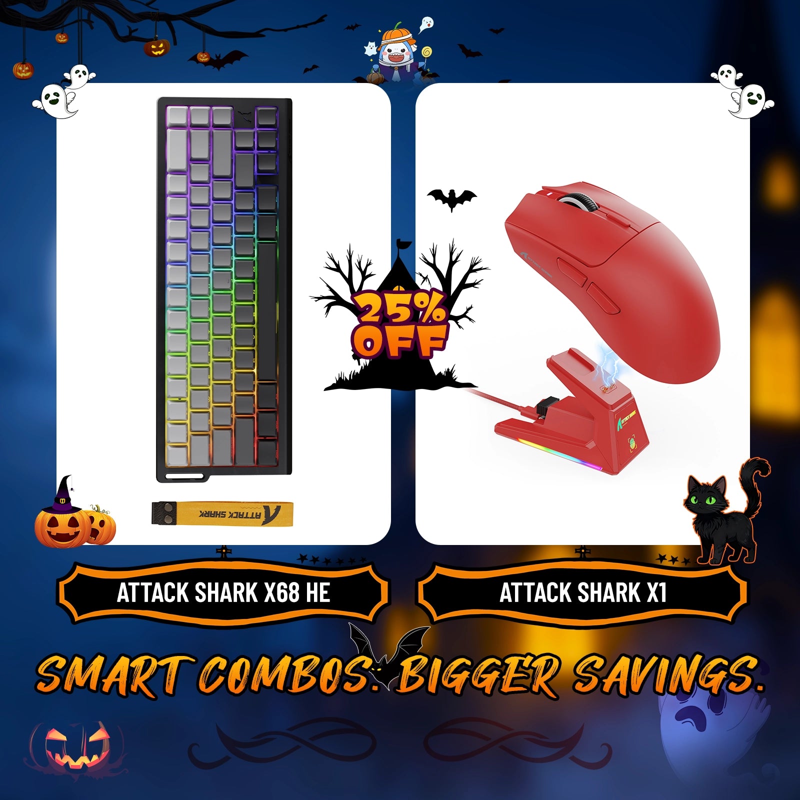 Paquete de teclado de disparo rápido ATTACK SHARK X68HE + ratón inalámbrico para juegos X1